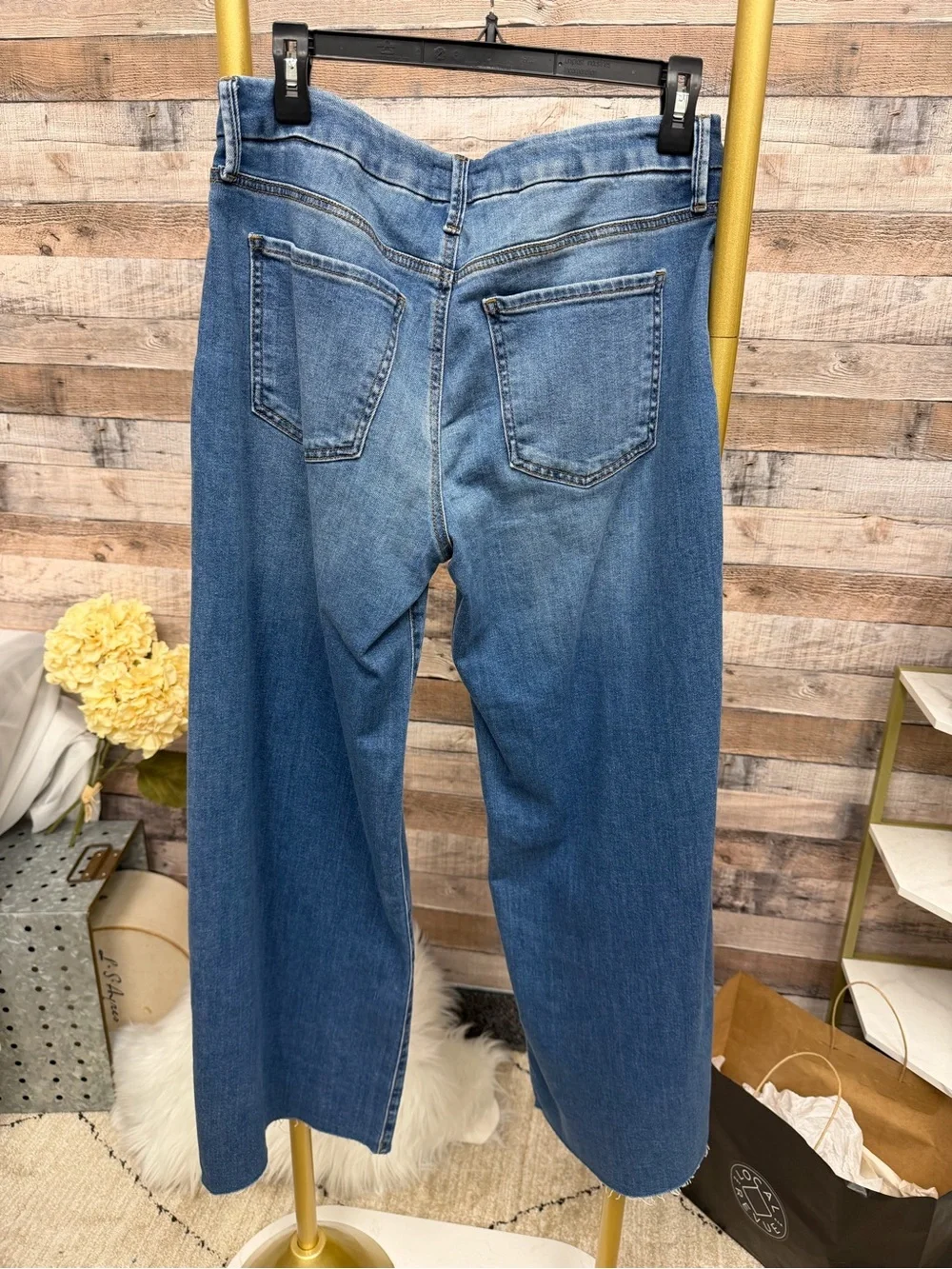 Blue Two-Tone Panel Wide-Leg Jeans